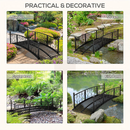 Outsunny 7' metal arch garden bridge with safety siderails, iron rails shown in scenes on Tampa Home & Garden Store