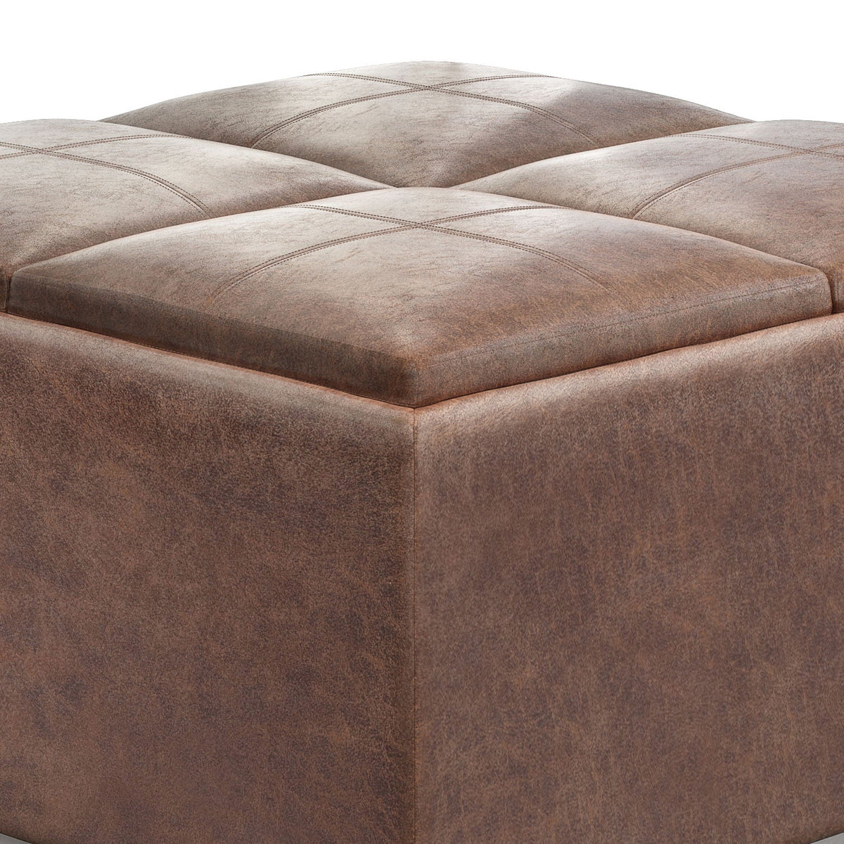 Avalon Square Ottoman storage ottoman in brown leather-like upholstery with tufted top on Tampa Home & Garden Store