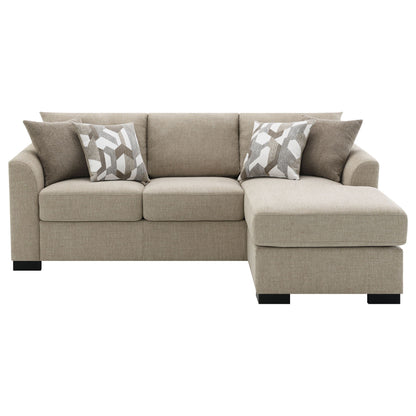 Pacheco sleeper sectional chaise sofa beige fabric with geometric pillows by HouseOfZazla on Tampa Home & Garden Store