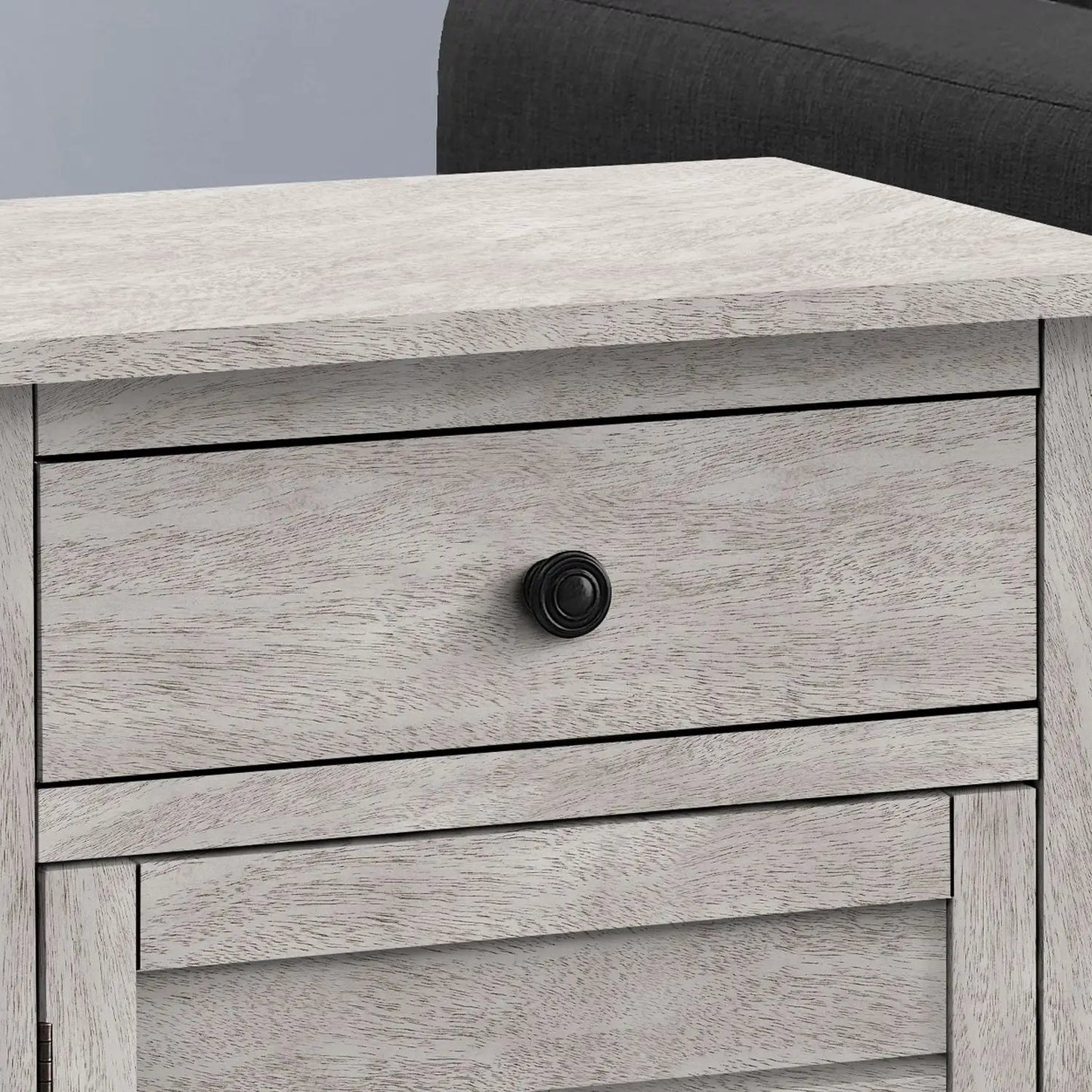 Accent Nightstand with storage drawer in light gray wood grain finish on Tampa Home & Garden Store