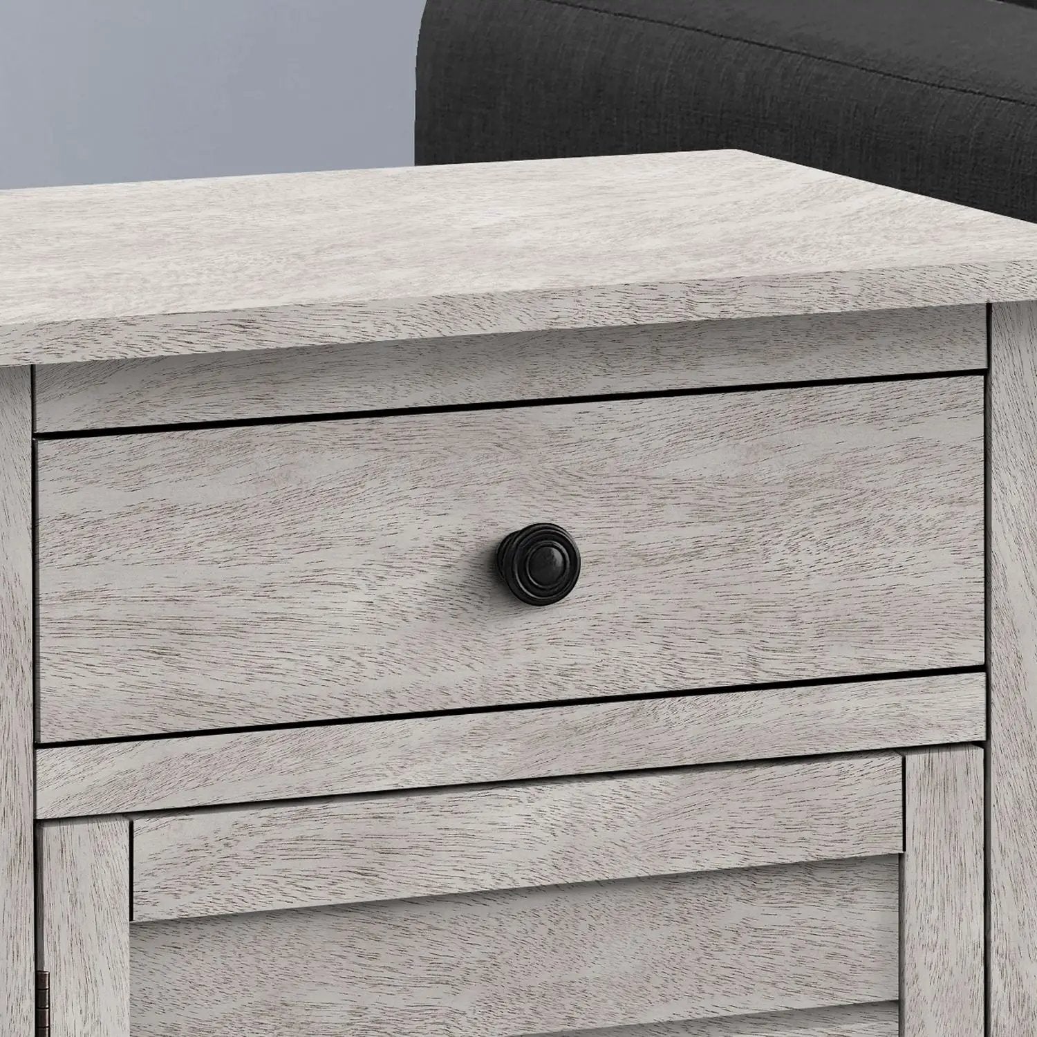 Accent Nightstand with storage drawer in light gray wood grain finish on Tampa Home & Garden Store