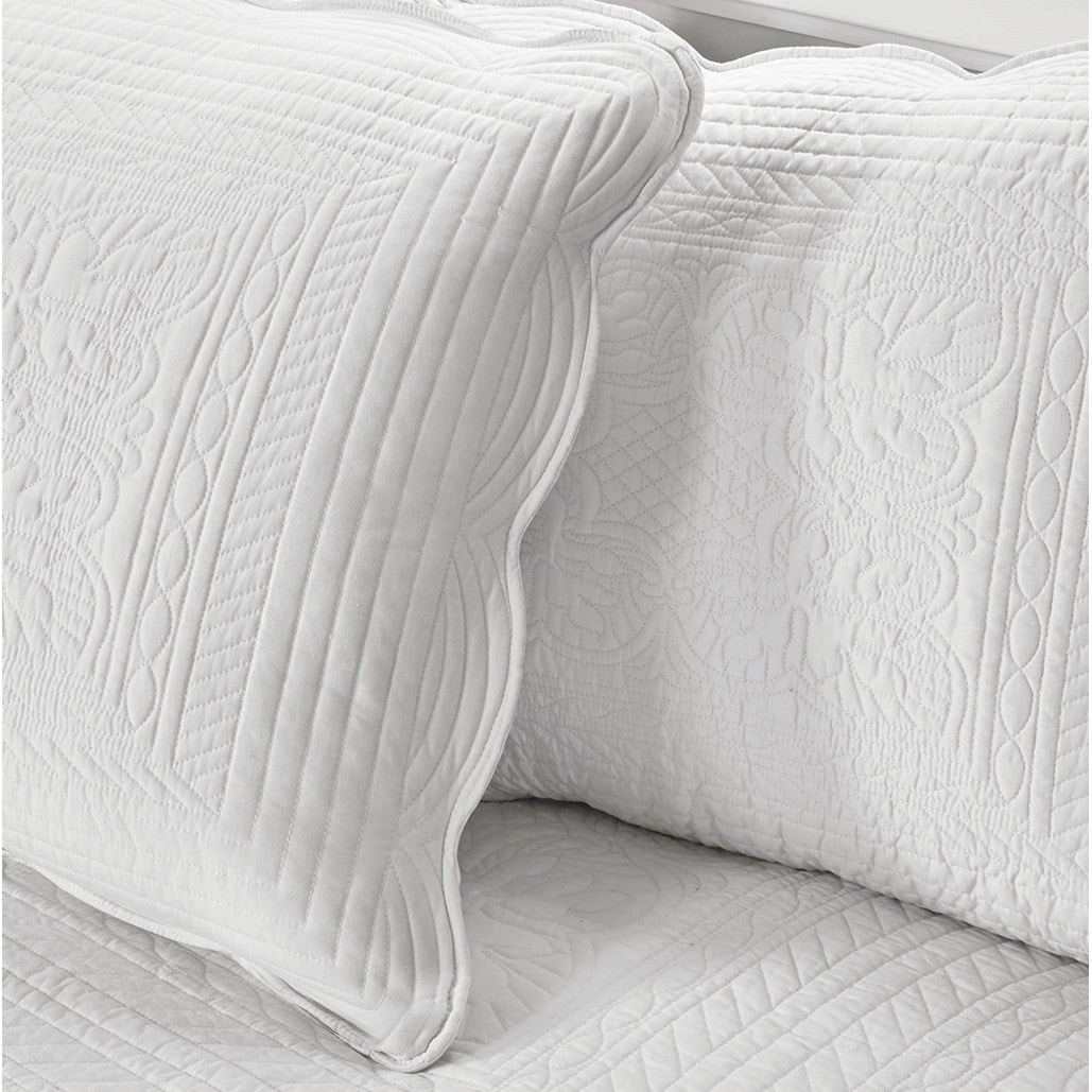 6 Piece Reversible Daybed Cover Set white quilted bedding with scalloped edge pillows on Tampa Home & Garden Store