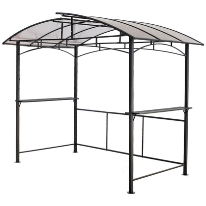 Grill gazebo 8x5 ft black metal frame with beige curved roof panels and side shelves on Tampa Home & Garden Store