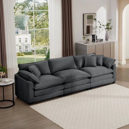 Mid-Century Modern 3-Seater Sectional Sofa with armrests and throw pillows in charcoal fabric on Tampa Home & Garden Store