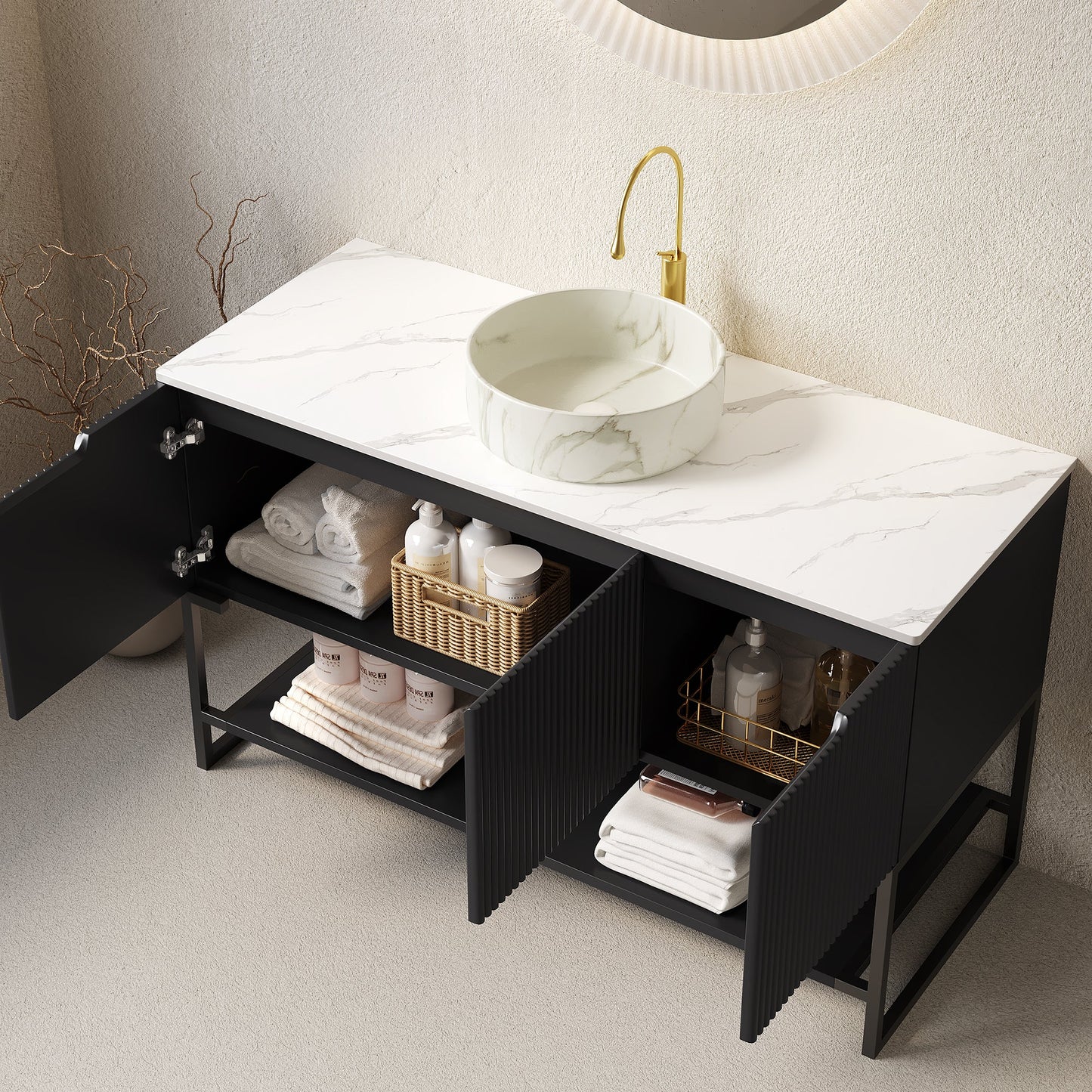 Tulio 48in freestanding bathroom vanity with marble countertop, vessel sink by HouseOfZazla on Tampa Home & Garden Store