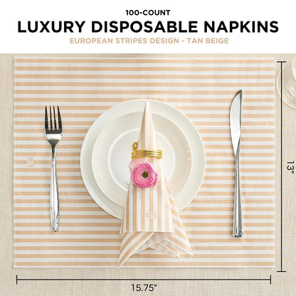 Beige and White Striped Disposable Napkins Set