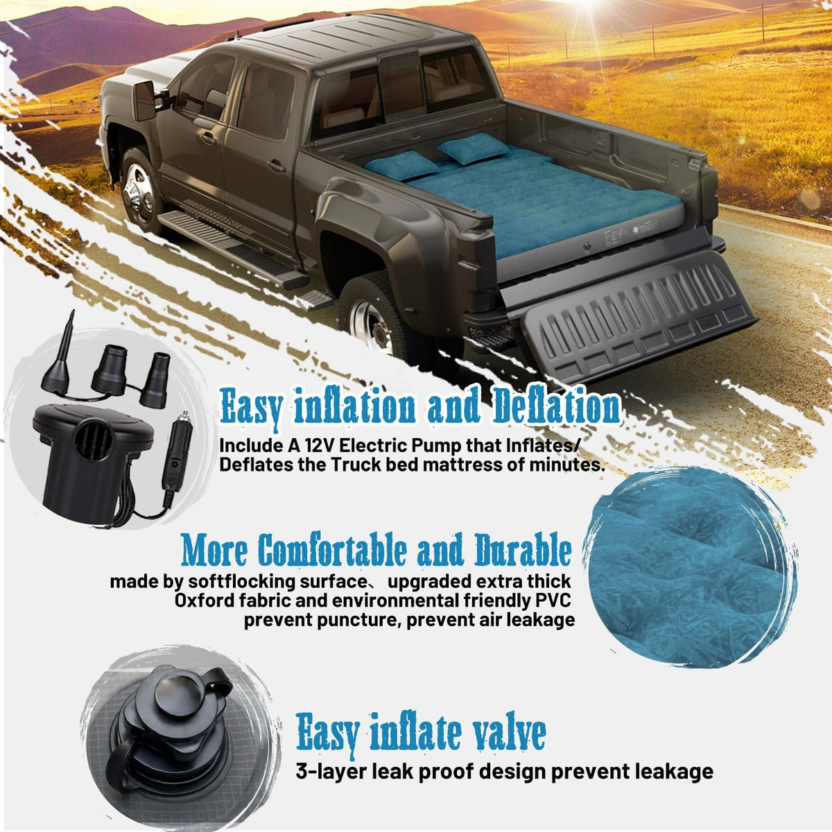 Umbrauto 5.5-5.8 ft short truck bed air mattress teal with 12V pump on Tampa Home & Garden Store
