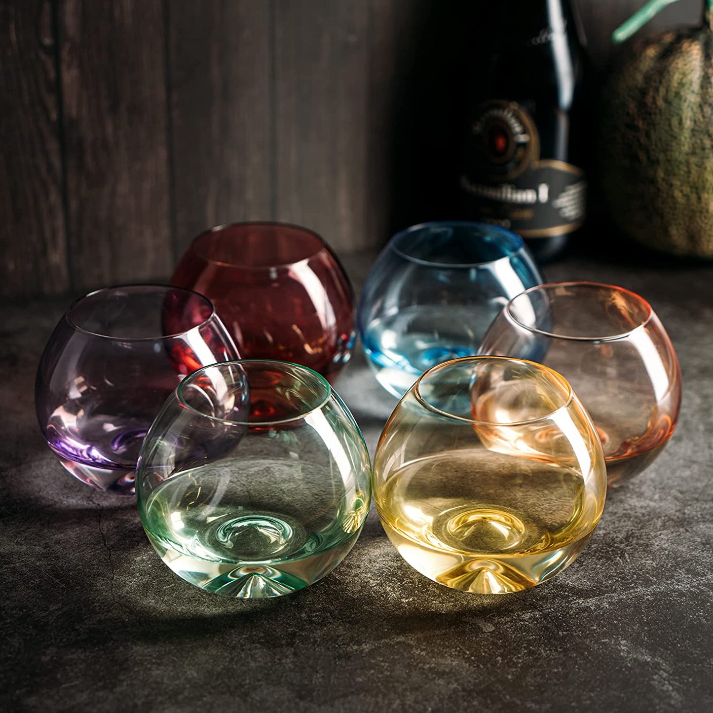 Set Of Hand Blown Colored and Stemless Glasses