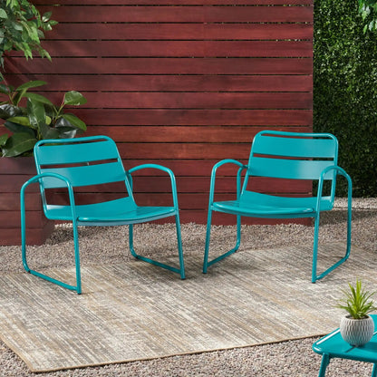 Conrad Outdoor Chair turquoise metal armchairs by HouseOfZazla for outdoor spaces, three shown on Tampa Home & Garden Store