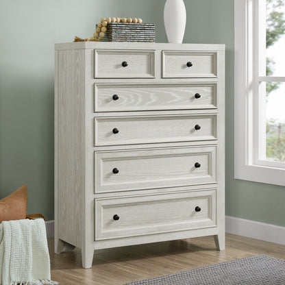 6-drawer chest in light gray wash with black knobs, HouseOfZazla accent chest on Tampa Home & Garden Store