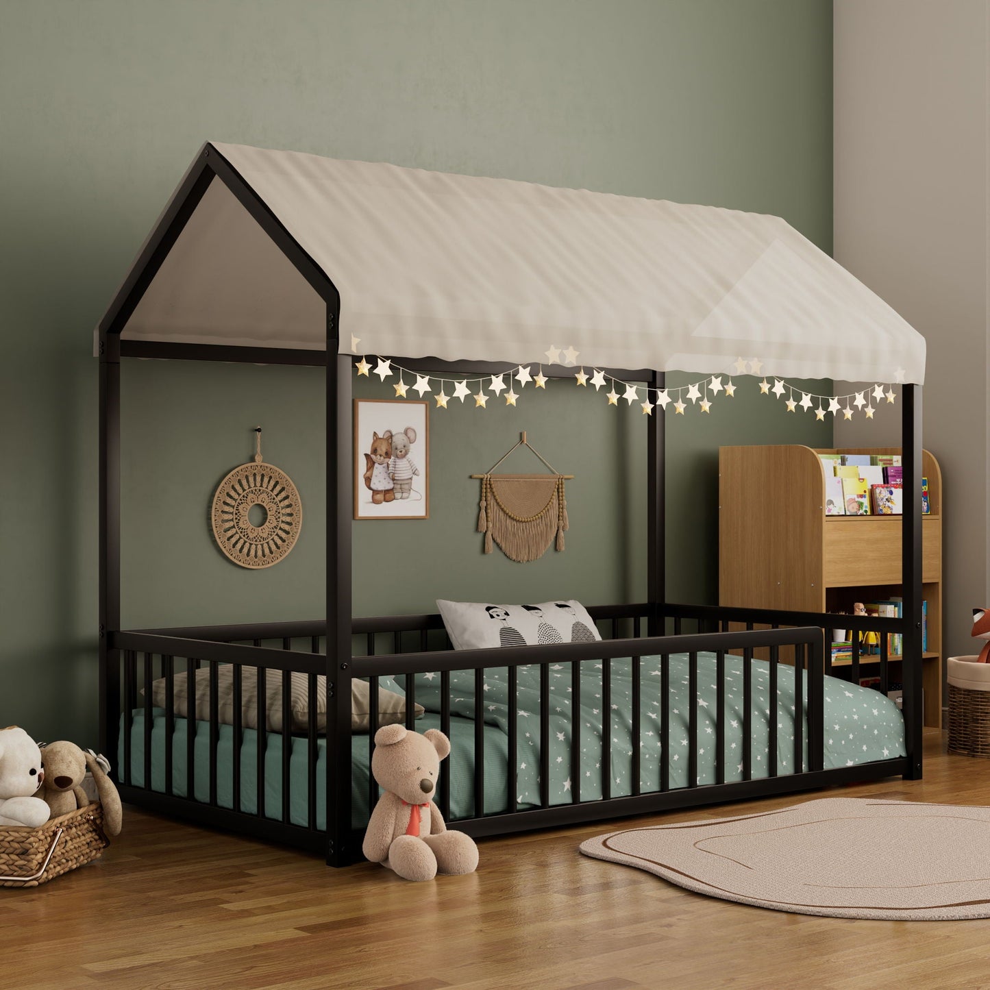 Cozy Montessori House Floor Bed and a Safety Rail