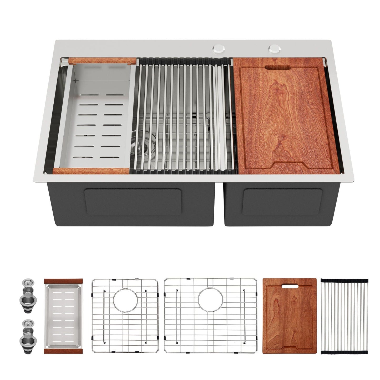 Top Mount Drop In Double Bowl Kitchen Sink With A