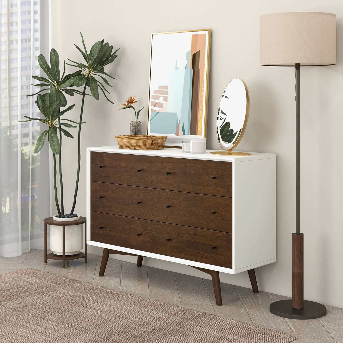 6-drawer dresser with dark brown wood fronts and white frame for spacious storage on Tampa Home & Garden Store