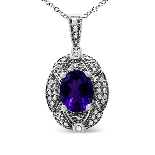 Sterling silver pendant necklace with purple oval amethyst and diamond accents by Bids.com on Tampa Home & Garden Store