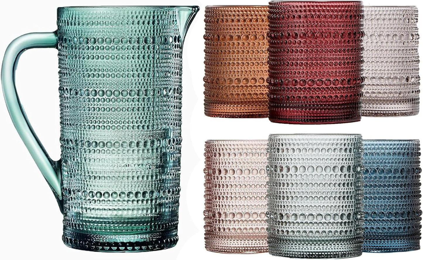 Tonal Hobnail Pitcher and Lowball Glassware Set
