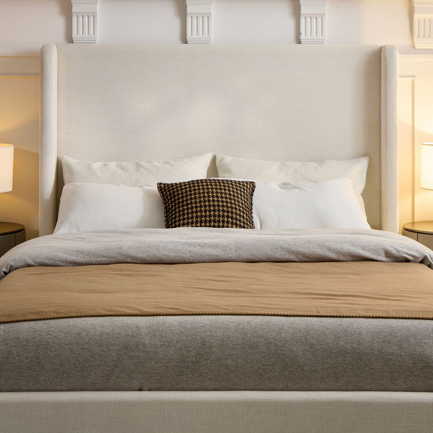 Carmen Upholstered Wingback Bed and Headboard