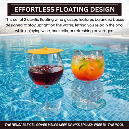 Floating Wine Glasses for Pool with Cooling Lids
