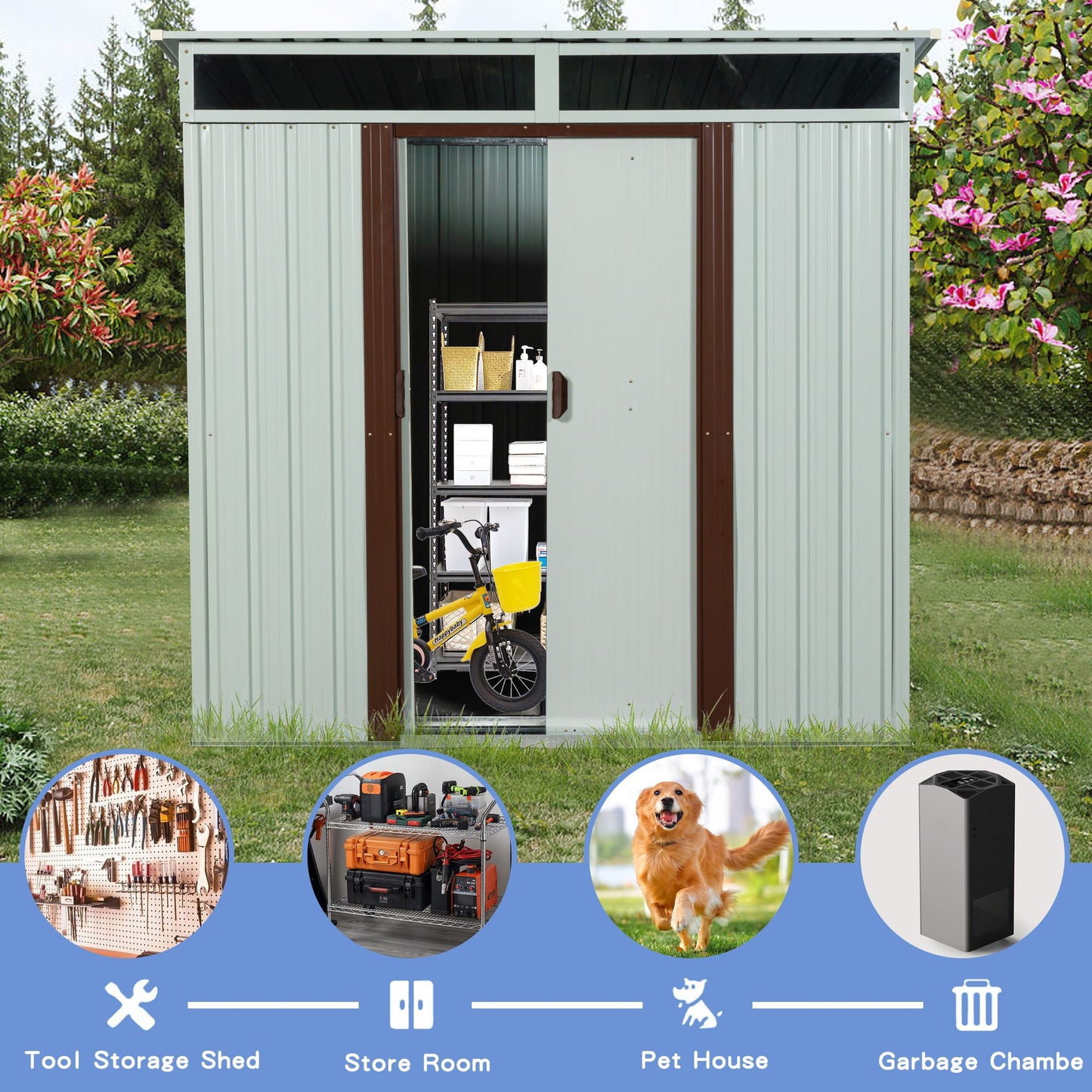 Galvanized Steel Outdoor Storage Shed and Padlock