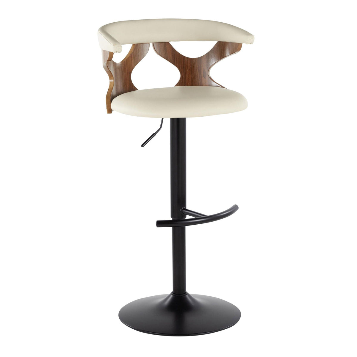 Contemporary adjustable barstool set of 2, swivel, beige upholstered seat with curved wood back on Tampa Home & Garden Store