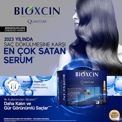 Bioxcin Quantum Serum 15x6ml hair oil blue packaging with bio-active peptides and glossy hair on Tampa Home & Garden Store