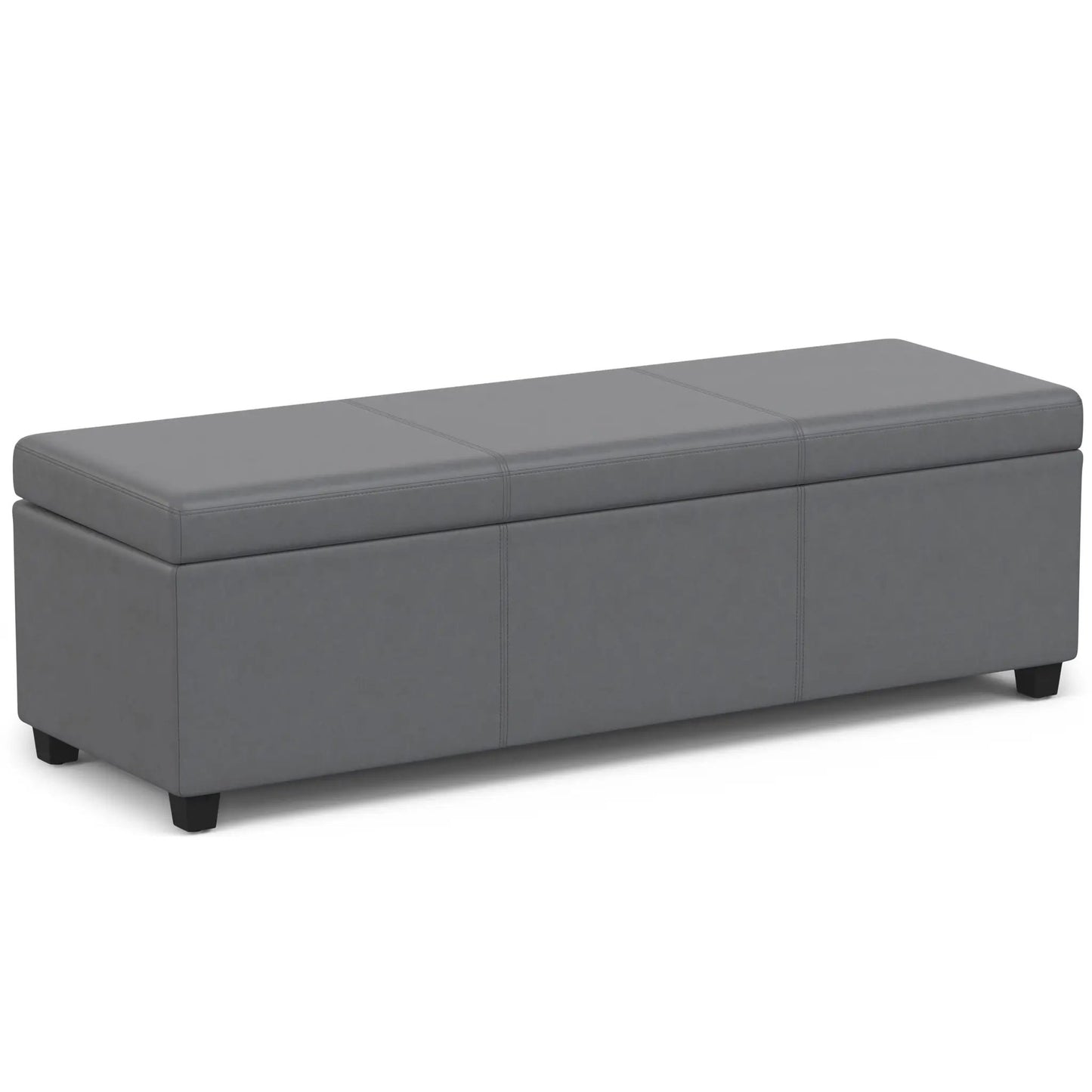 Avalon Multifunctional Storage Ottoman Bench gray upholstered ottoman with stitched seams and short black legs on Tampa Home & Garden Store