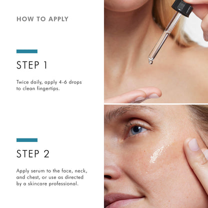 Skinceuticals Retexturing Activator serum dropper applying to cheek, Step 1, Beauty Care Bag on Tampa Home & Garden Store