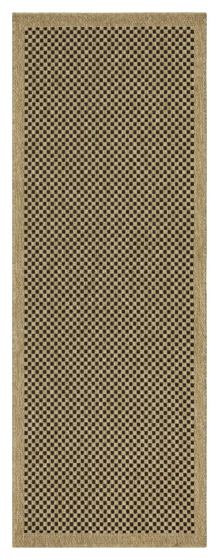 Earth indoor/outdoor area rug beige with black checkered pattern and natural jute border on Tampa Home & Garden Store