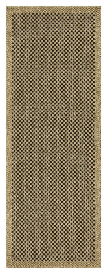 Earth indoor/outdoor area rug beige with black checkered pattern and natural jute border on Tampa Home & Garden Store