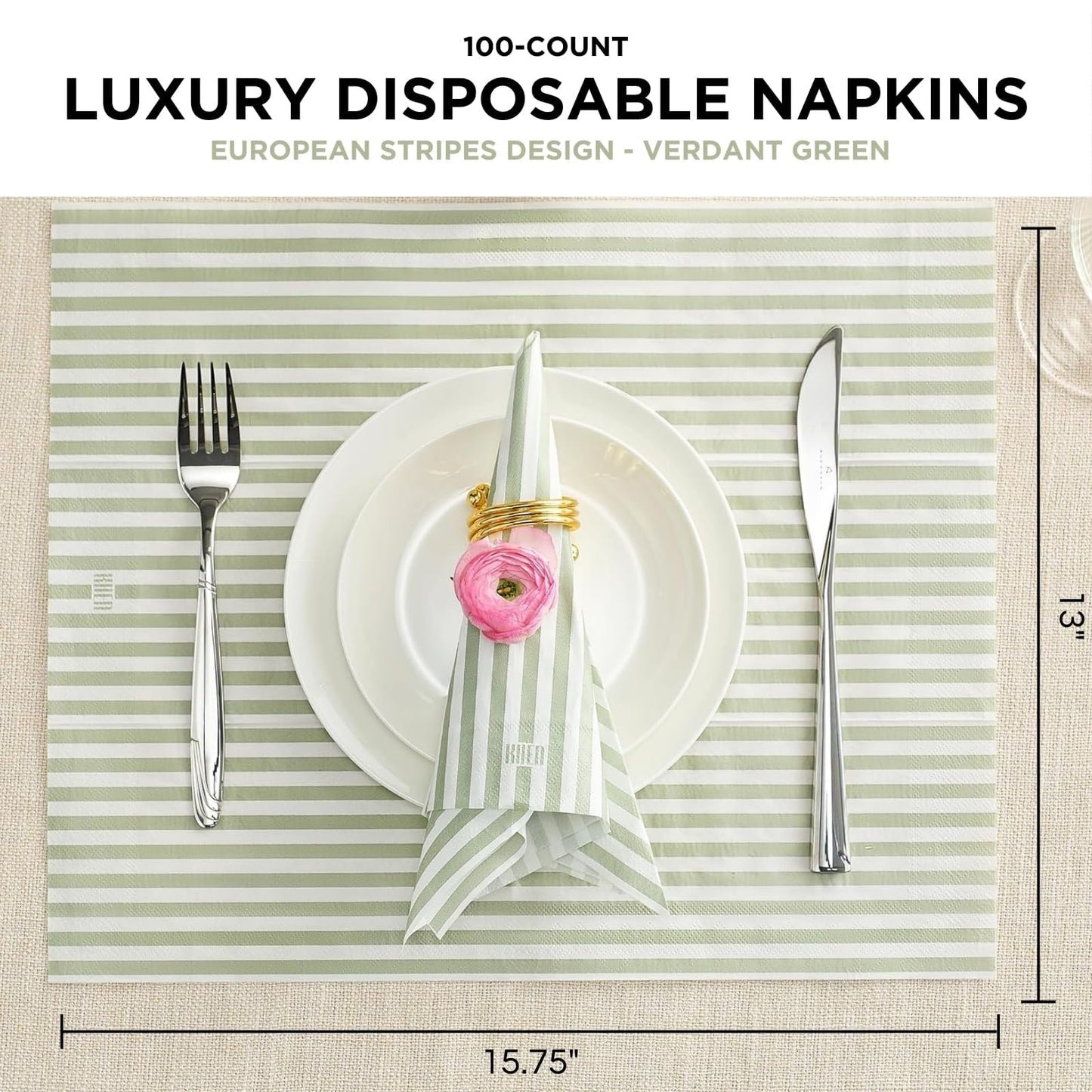 Green Stripe Disposable Paper Napkin Set of 50