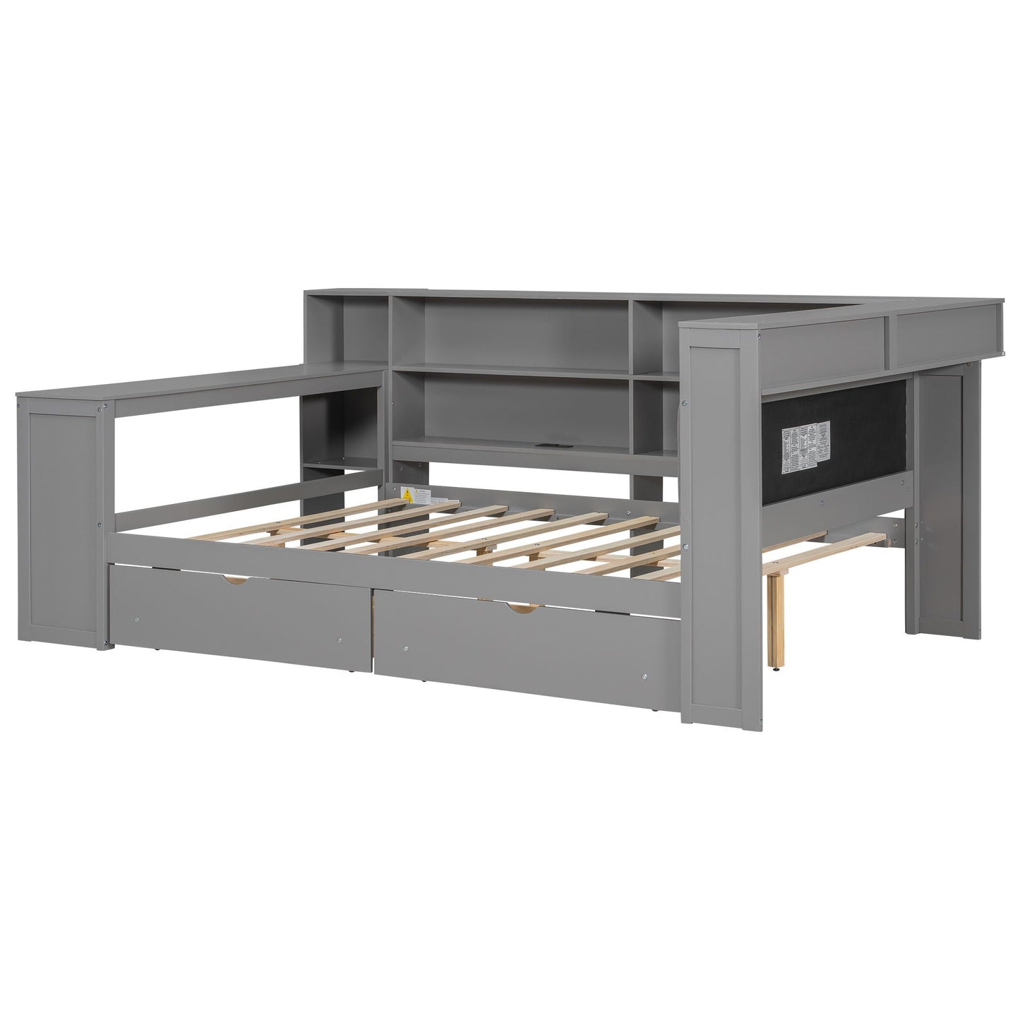 Platform bed in gray with built-in desk, storage shelves and drawers by HouseOfZazla on Tampa Home & Garden Store