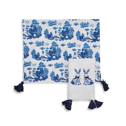 Chinoiserie Bunny Dish Towels Embroidered