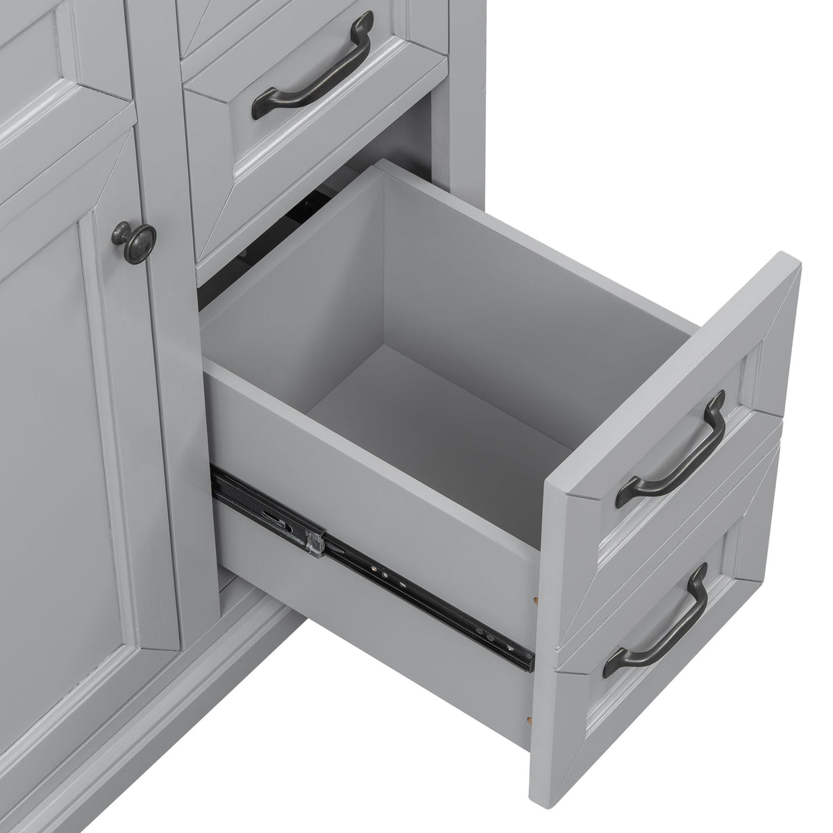 36in HouseOfZazla vanity dark gray finish open drawer with metal slides and black handles on Tampa Home & Garden Store