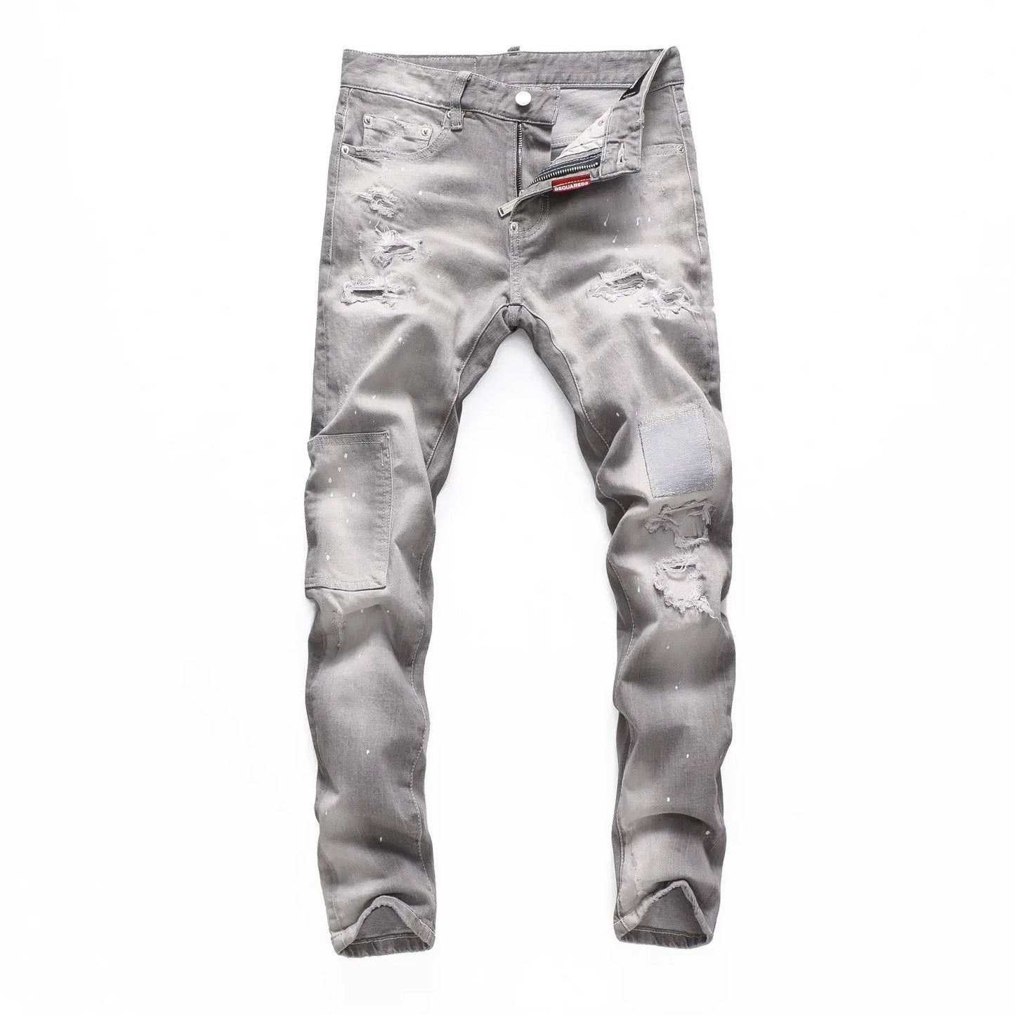 Grey Hong Kong Feng Shui Wash Slag Men's Jeans by FLIPSTYLEZLLC, distressed denim with rips on Tampa Home & Garden Store