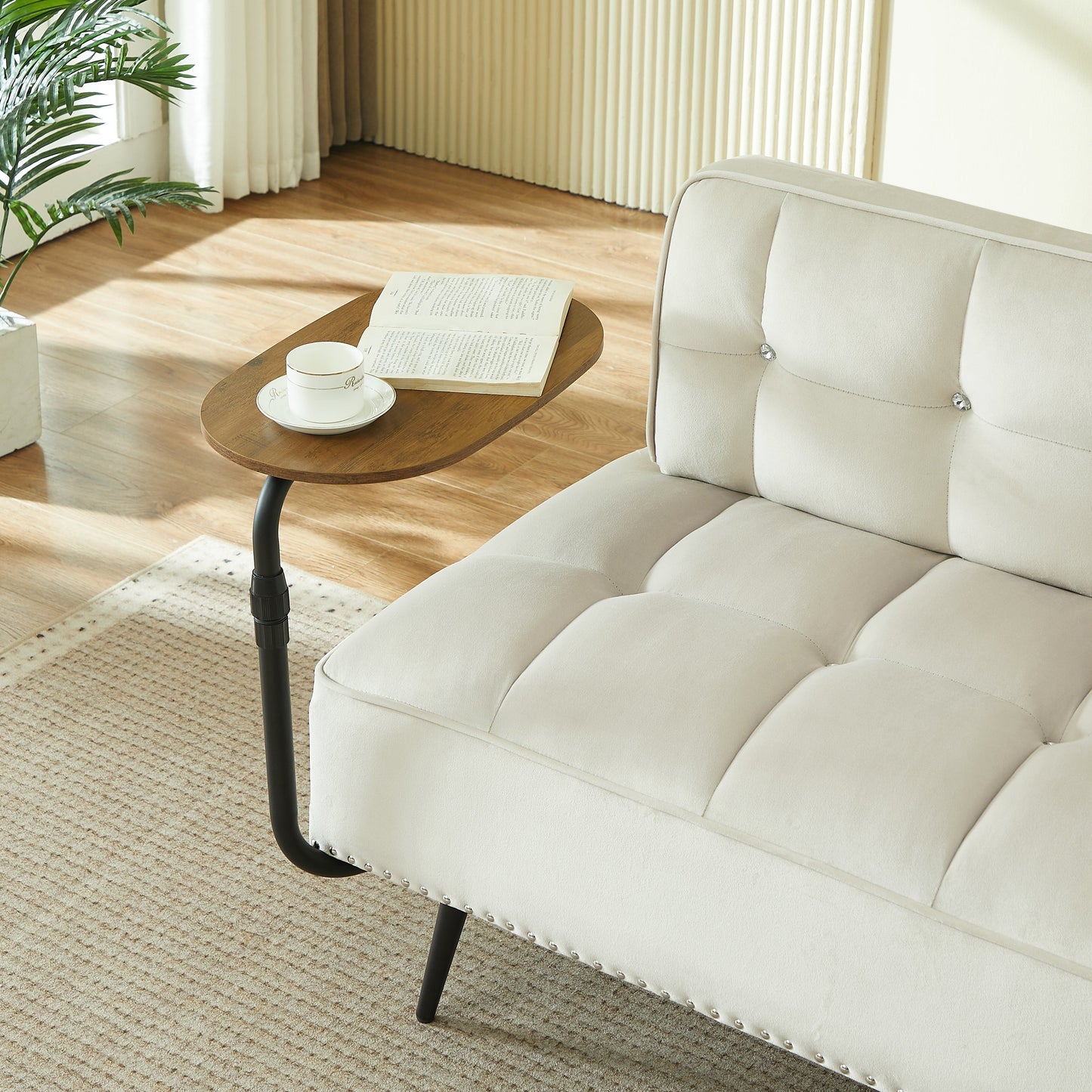 Modern Velvet Sofa with Rotating Side Table