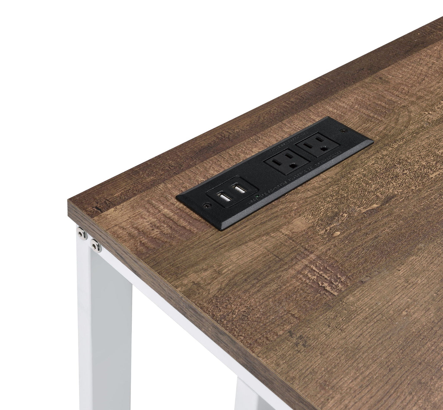 Tyrese Writing Desk With USB dark wood top, USB outlets, white legs HouseOfZazla on Tampa Home & Garden Store