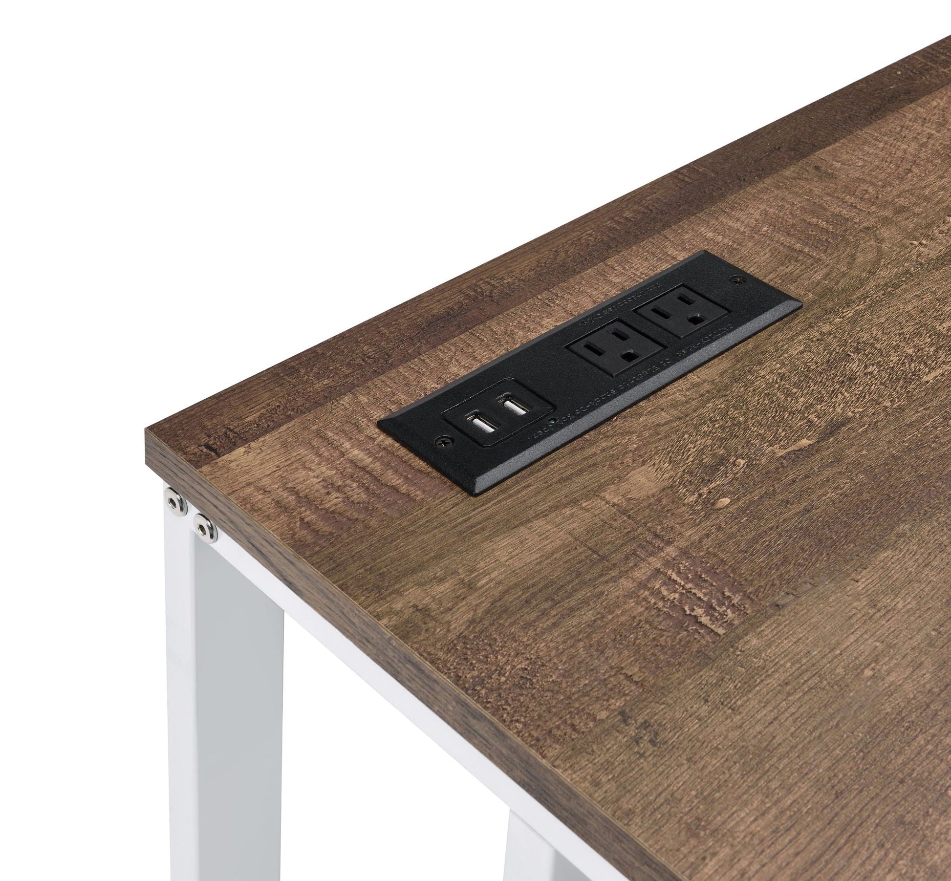 Tyrese Writing Desk With USB dark wood top, USB outlets, white legs HouseOfZazla on Tampa Home & Garden Store
