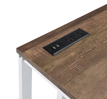 Tyrese Writing Desk With USB dark wood top, USB outlets, white legs HouseOfZazla on Tampa Home & Garden Store