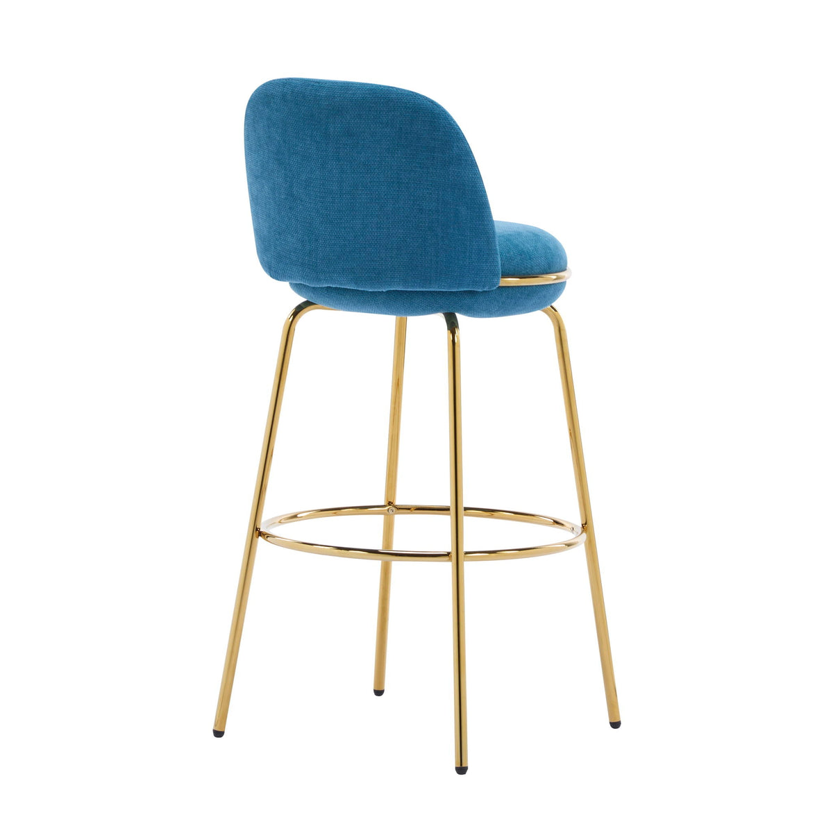 Rio Claro indoor upholstered barstool, blue fabric, gold metal legs on Tampa Home & Garden Store