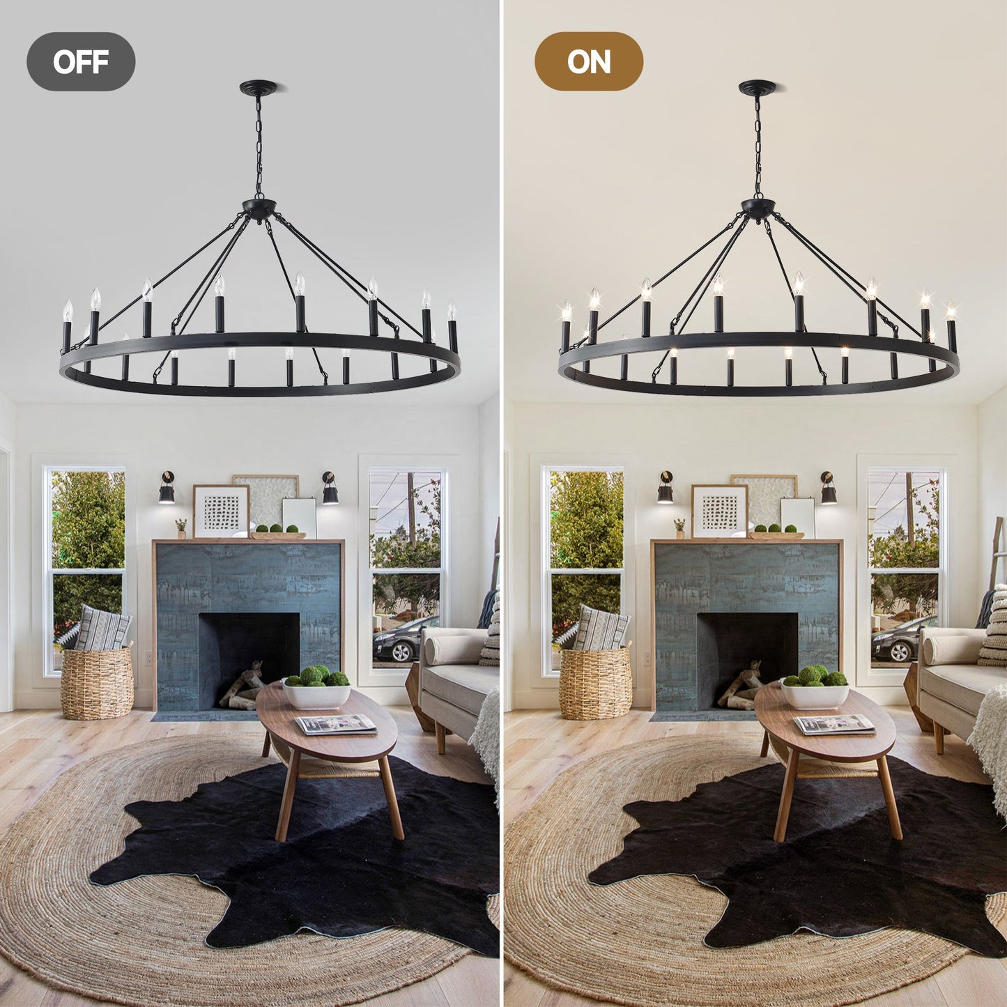 Chandelier 53.15in matte black wagon wheel with 18 candle bulbs by HouseOfZazla on Tampa Home & Garden Store
