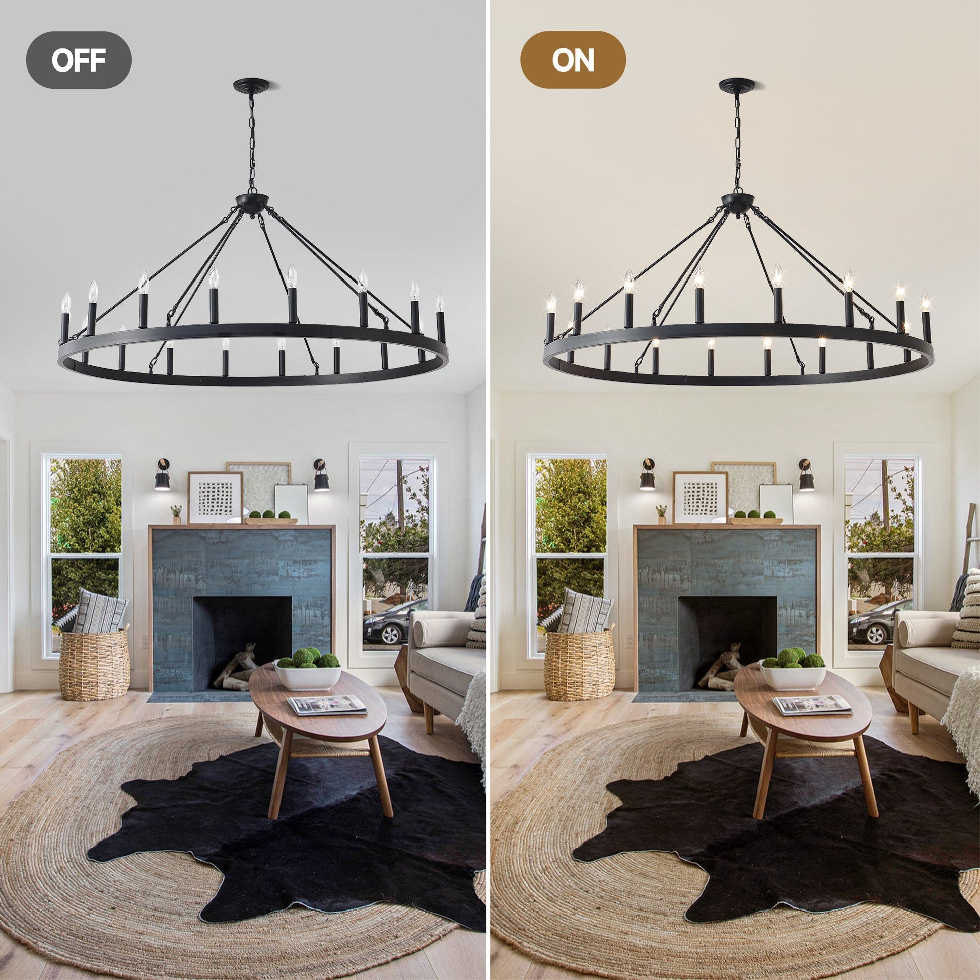 Chandelier 53.15in matte black wagon wheel with 18 candle bulbs by HouseOfZazla on Tampa Home & Garden Store