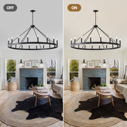 Chandelier 53.15in matte black wagon wheel with 18 candle bulbs by HouseOfZazla on Tampa Home & Garden Store