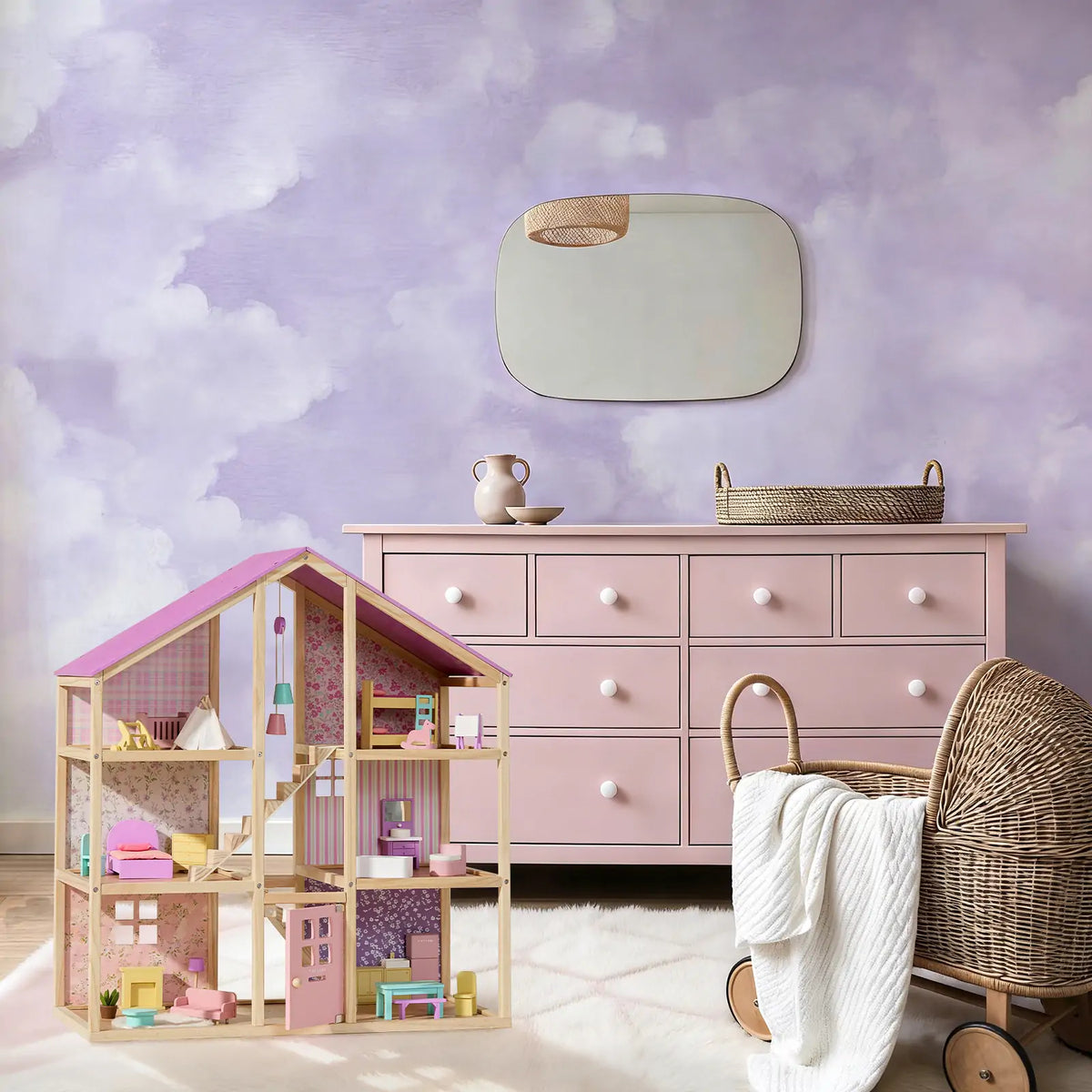 Tiny Land Sweetwood Dollhouse without Dolls by Tiny Land, wooden dollhouse with pink tones on Tampa Home & Garden Store