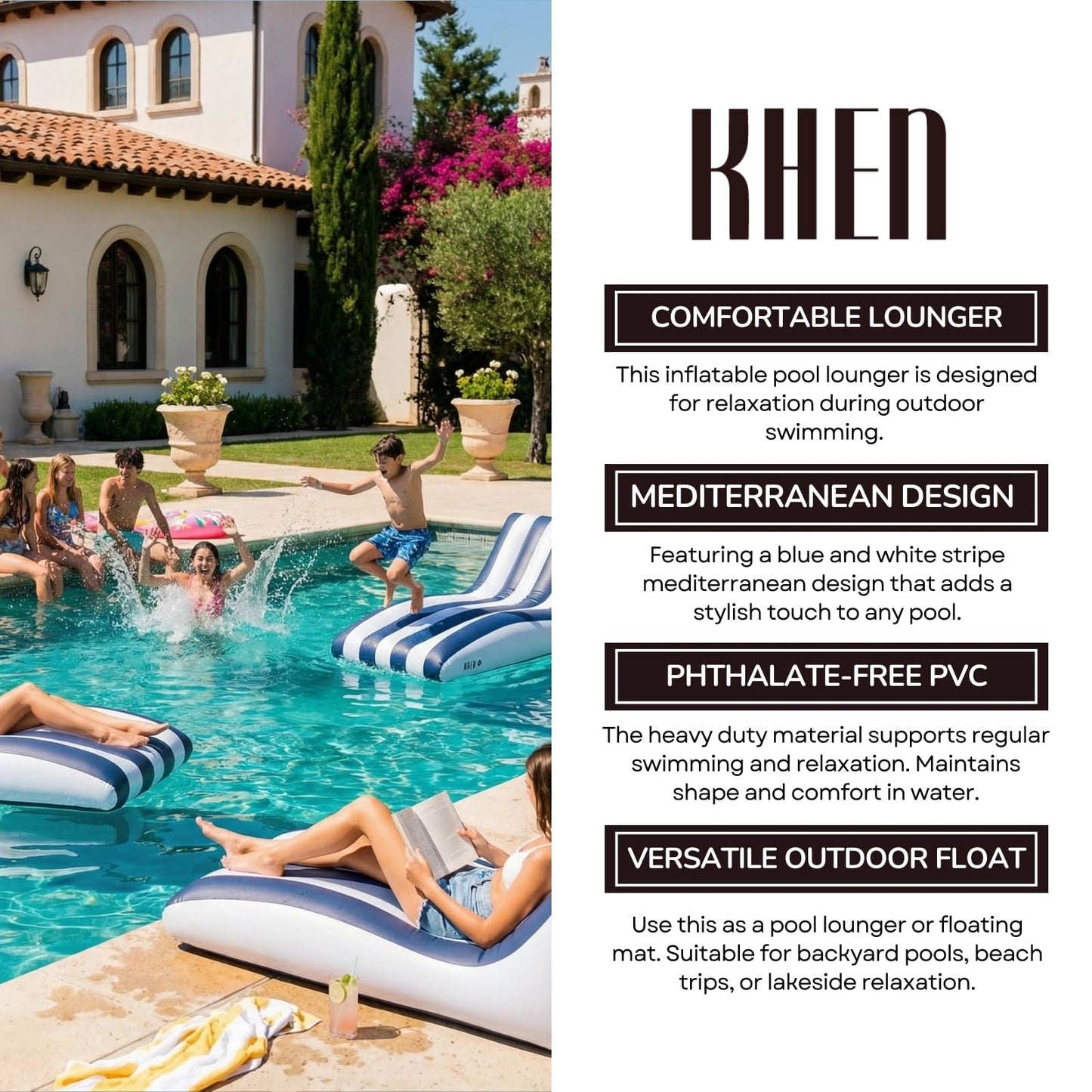 the Mediterranean Stripe Inflatable Pool Lounger
