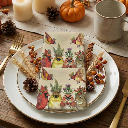 Woodland Owl Napkins and Beige Fall Party Decor
