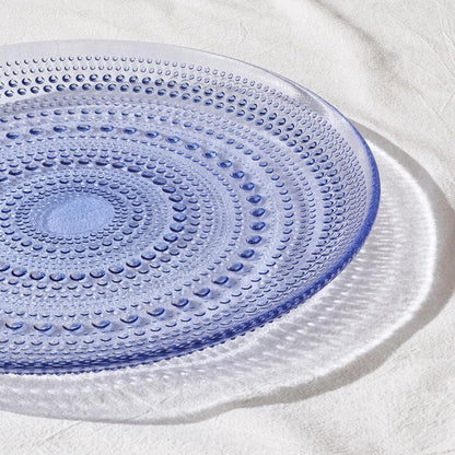 Four Blue Glass Hobnail Dinner or Charger Plates