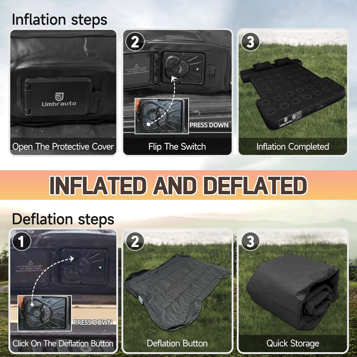 Umbrauto truck bed air mattress 5.5-5.8ft black/gray with detachable pump on Tampa Home & Garden Store