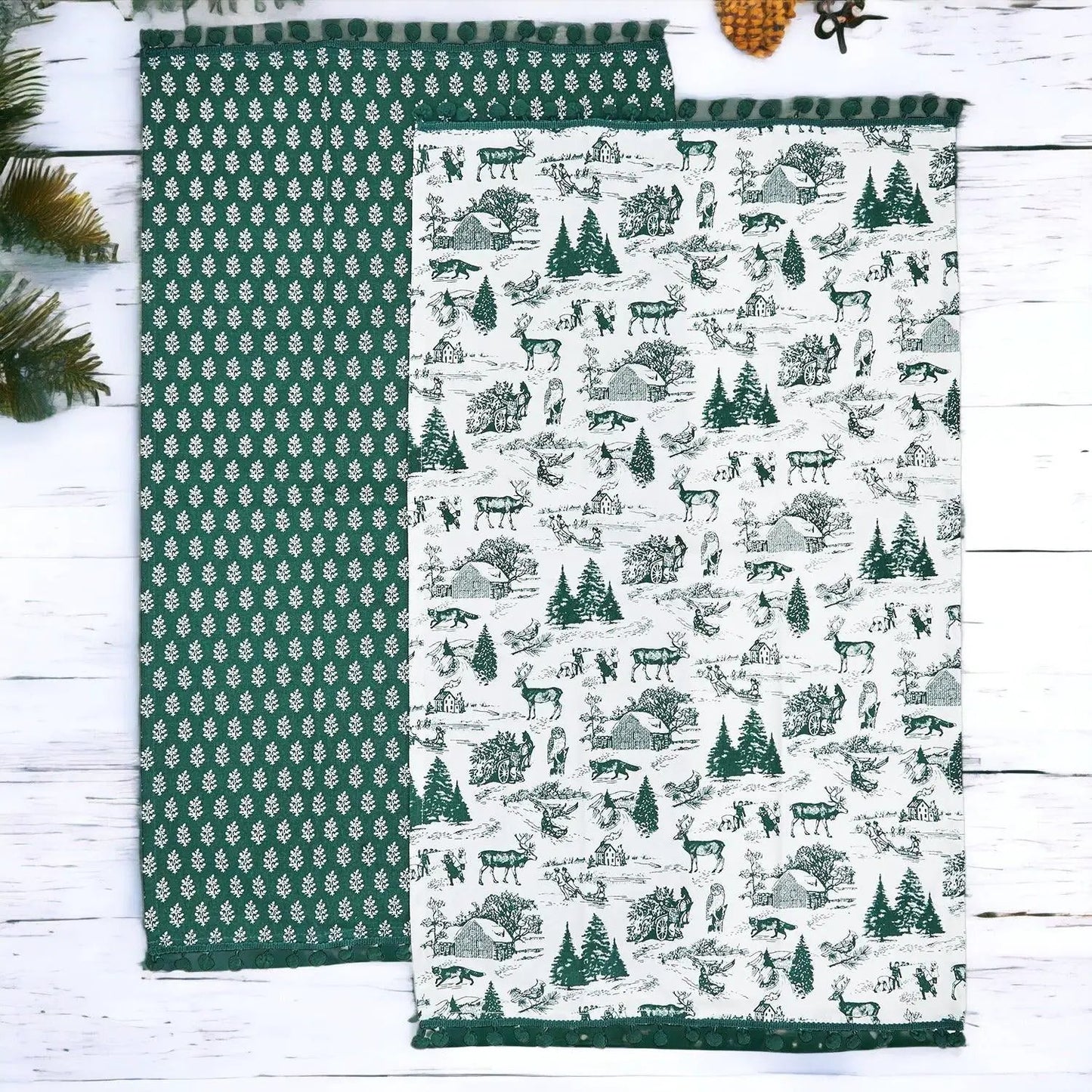 Forest Green Dish Towels Set of Two Christmas