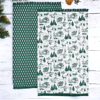 Forest Green Dish Towels Set of Two Christmas