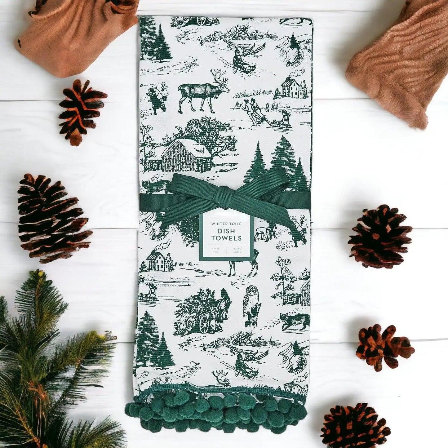 Forest Green Dish Towels Set of Two Christmas