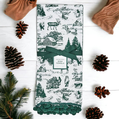 Forest Green Dish Towels Set of Two Christmas